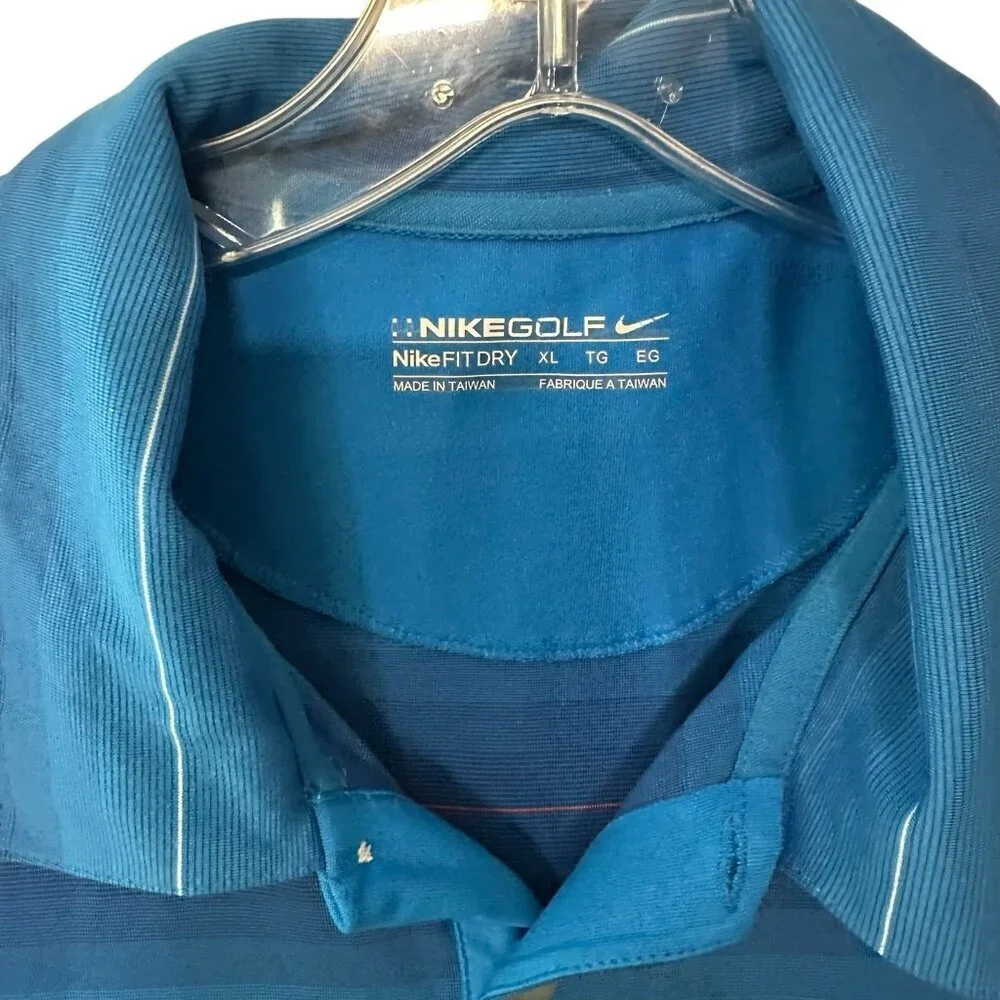 NIKE GOLF DRI-FIT Blue Striped Polo Shirt Men's XL Athletic Active Polyester